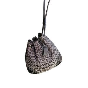 Y2K Coach Signature Rare Mini Drawstring Bucket Bag Black Grey